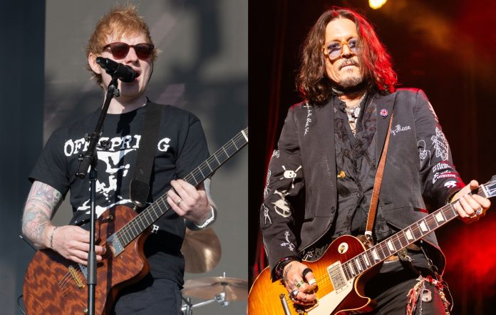 Ed Sheeran and Johnny Depp perform on stage